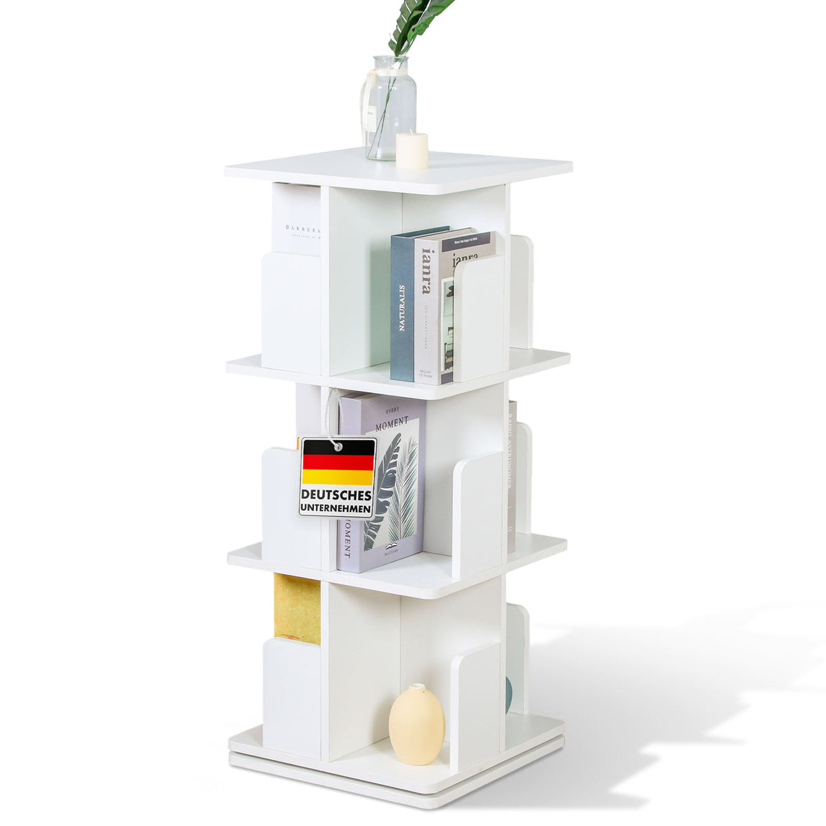 Bibliothèque | Indiana | Étagère tournante à 3 ou 4 niveaux | Étagère sur pied à 360° pour le salon, le bureau & la chambre à coucher