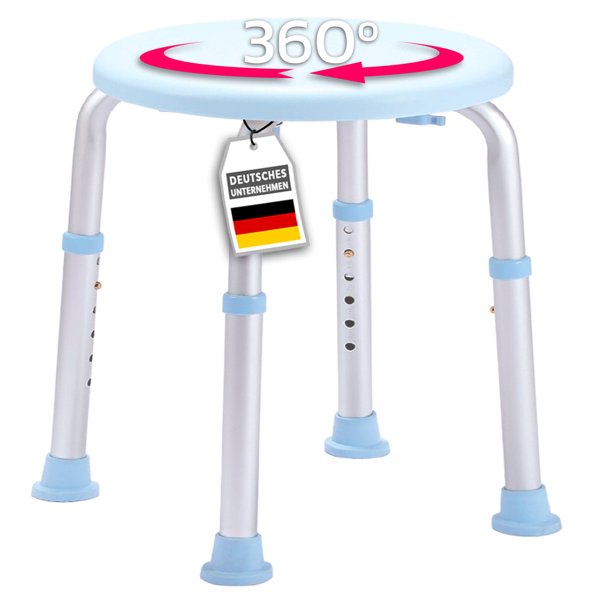 Tabouret de douche | Pedro | Tabouret pivotant réglable en hauteur 360° jusqu’à 150 kg