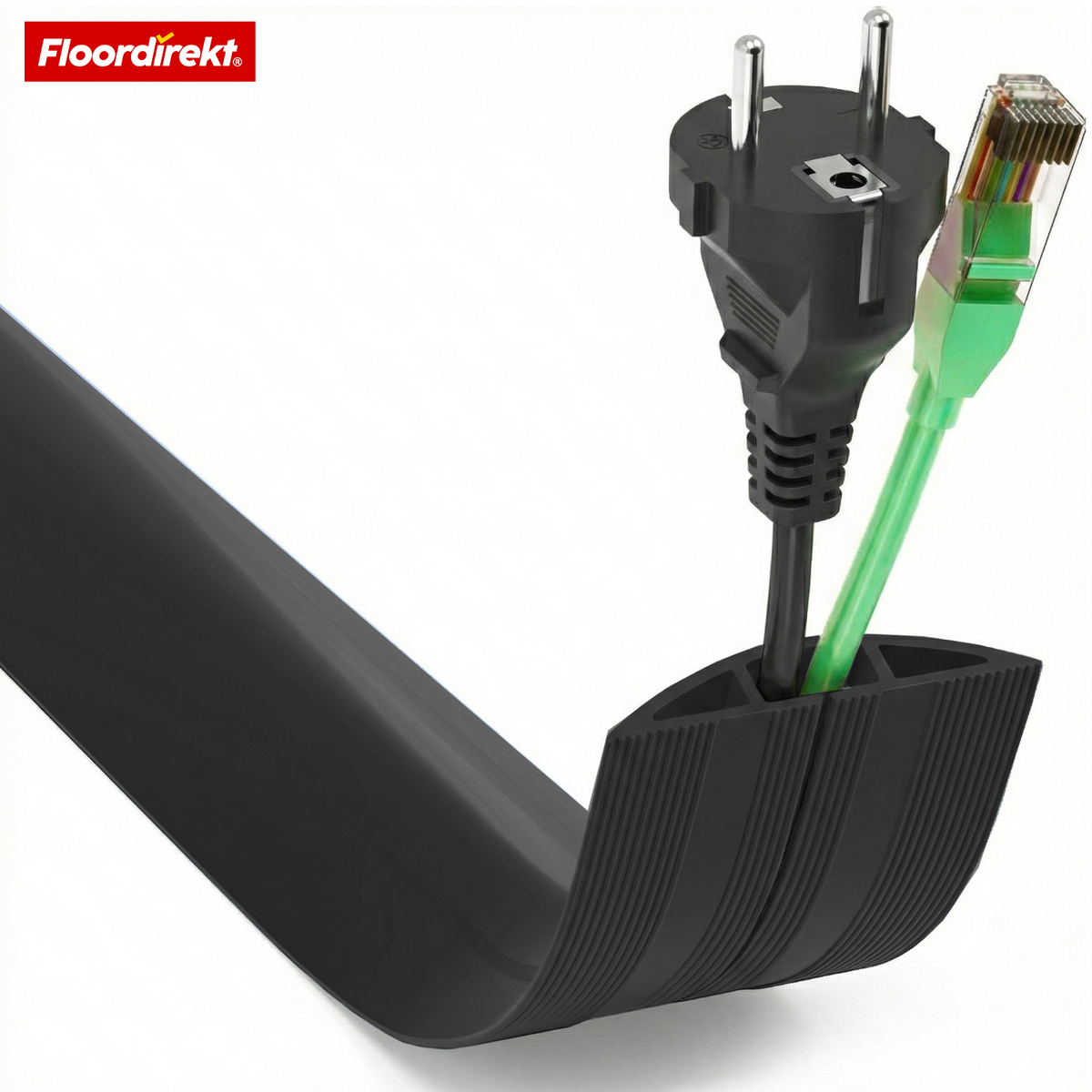 Goulotte de sol | Cable Guard | Protection antidérapante pour câbles & anti-trébuchement | Flexible, découpable & pour 2 câbles jusqu’à 8 mm Ø