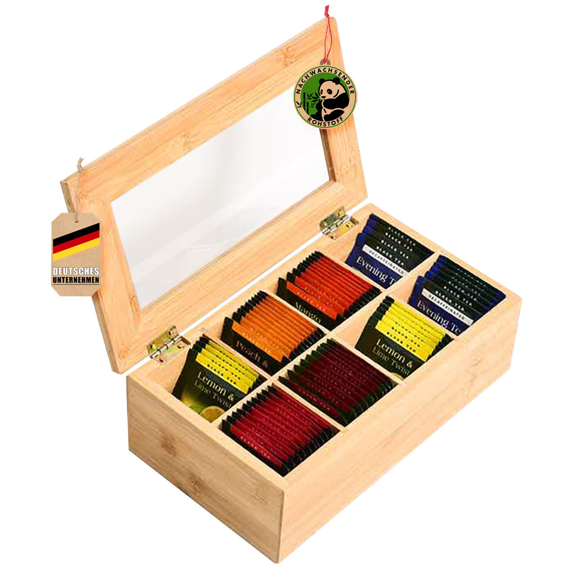 Boîte à thé en bambou avec couvercle | Rangement pratique et élégant pour le thé | Disponible en deux tailles