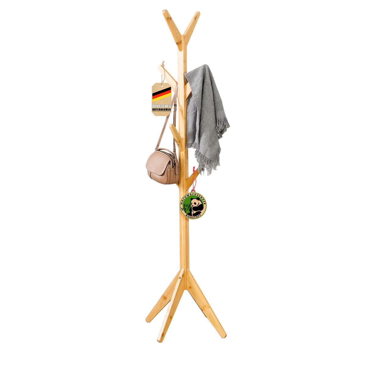 Portemanteau en bambou | Maryland | Design élégant et naturel | 8 crochets pour vestes, sacs et plus encore