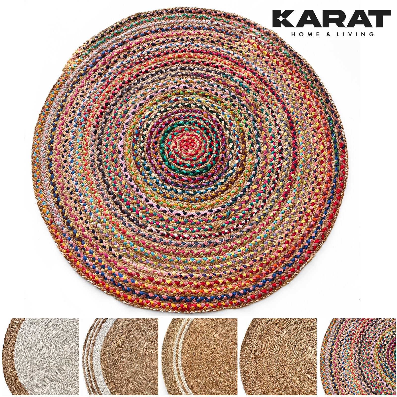 Tapis en jute Pune | Rond | Tissé à la main | En fibres naturelles | Différentes tailles