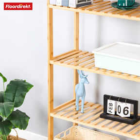 Étagère sur pied en bambou | Ohio | Étagère en bois peu encombrante à 5 niveaux | Idéale pour la salle de bain, la chambre à coucher et le salon