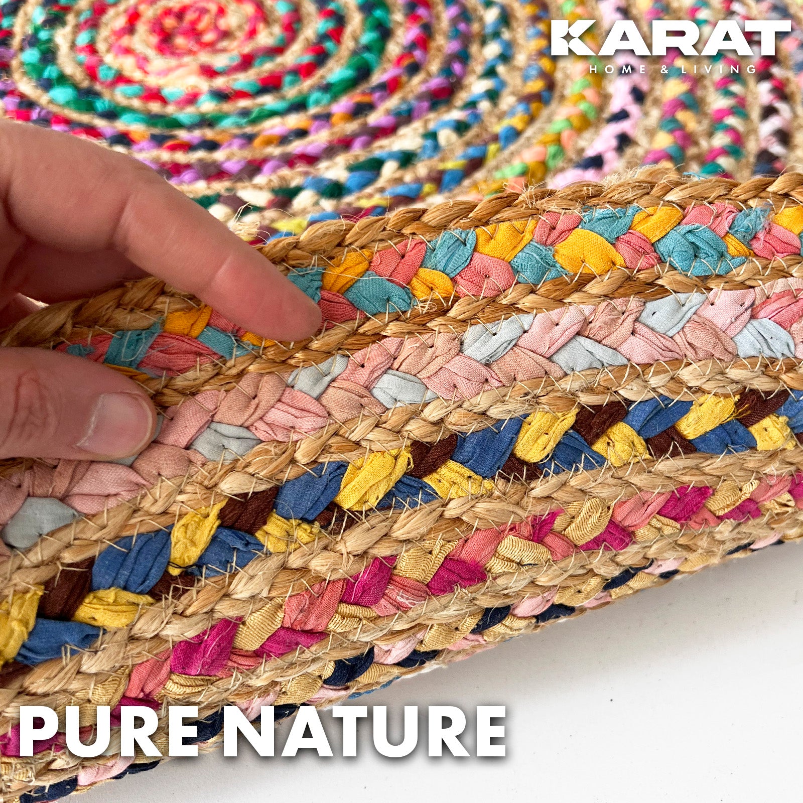Tapis en jute Pune | Rond | Tissé à la main | En fibres naturelles | Différentes tailles
