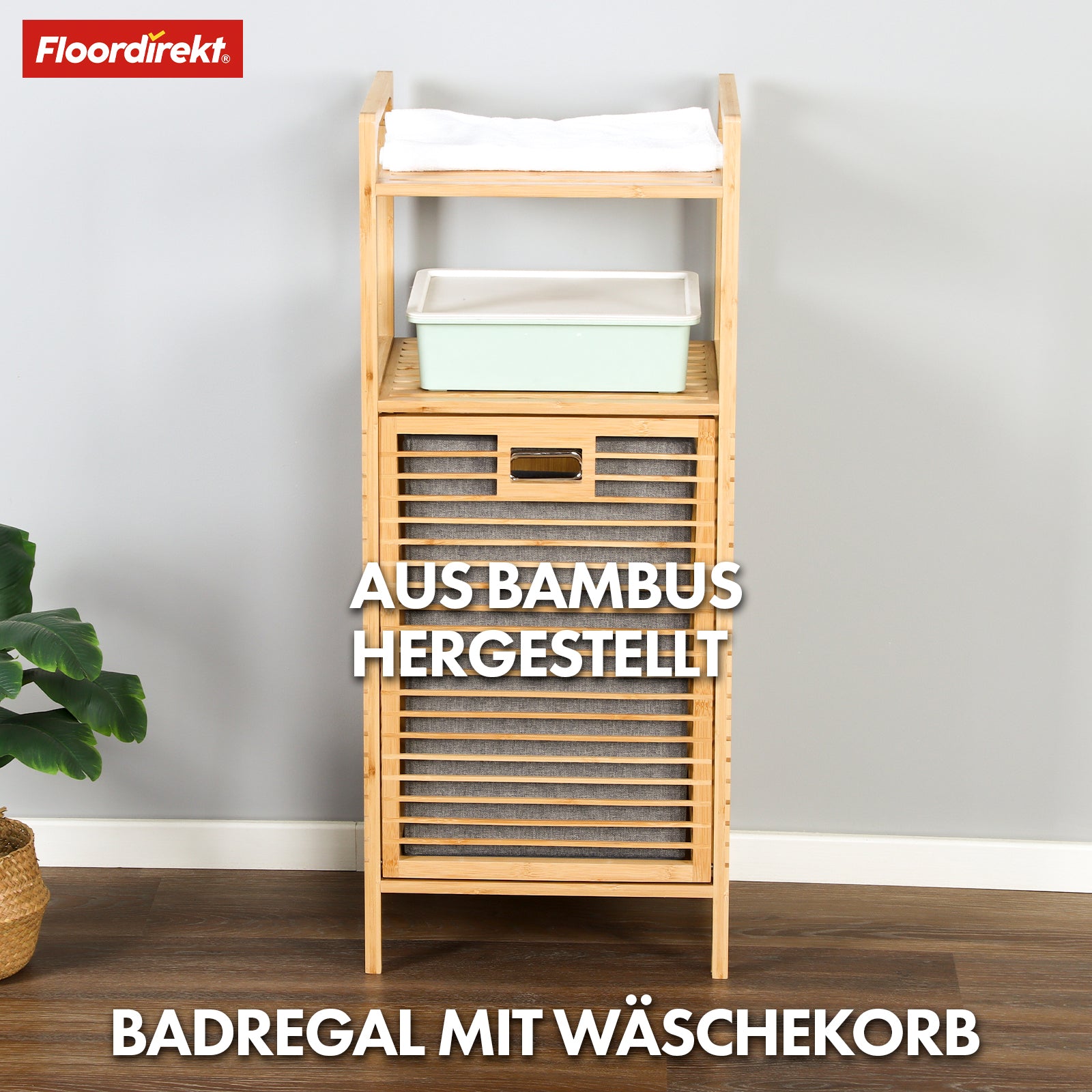Panier à linge en bambou avec compartiments de rangement | Arizona | Facile à nettoyer et résistant aux odeurs