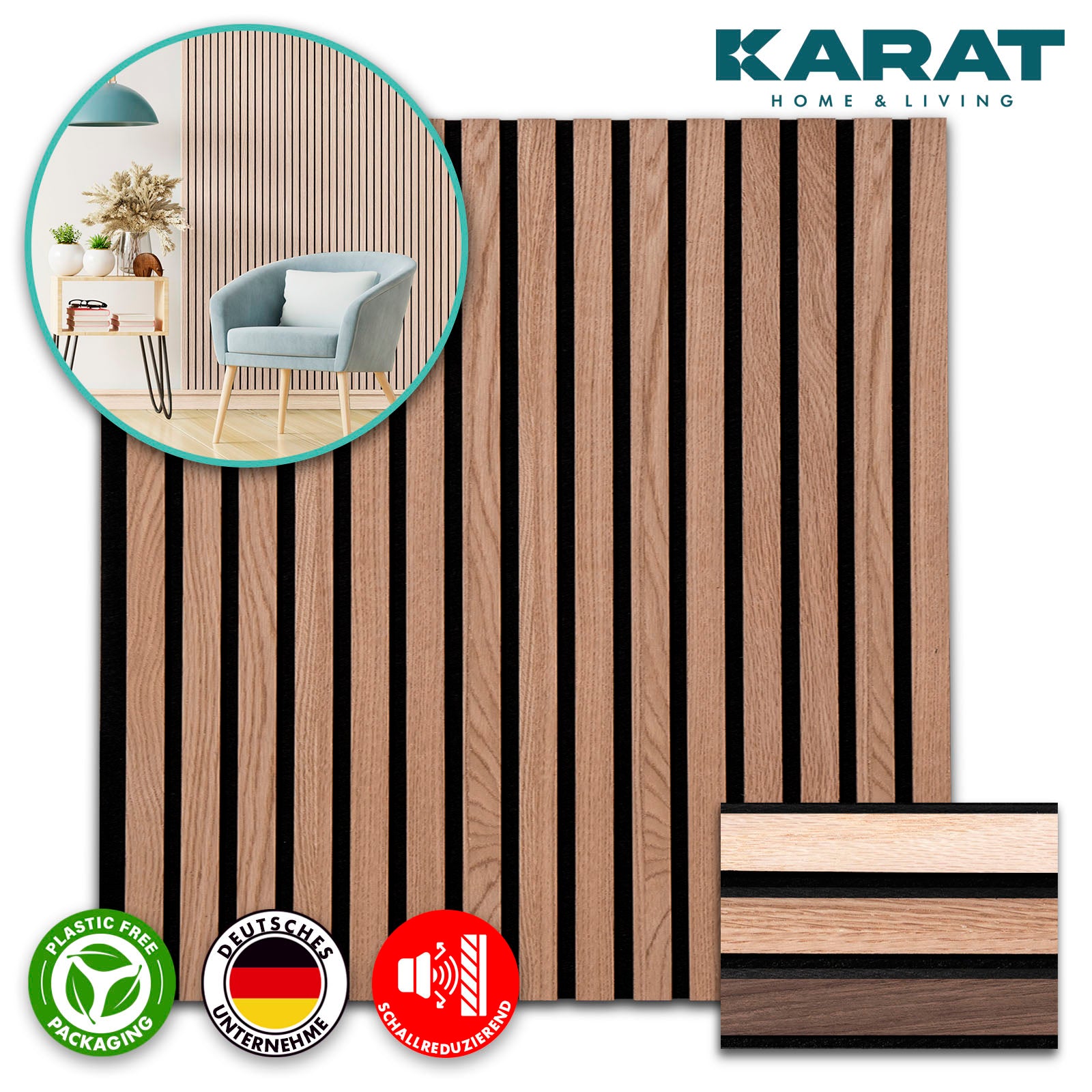 Panneaux acoustiques imitation bois | Design intemporel pour une acoustique agréable dans la pièce | Disponible en 3 designs et 2 tailles