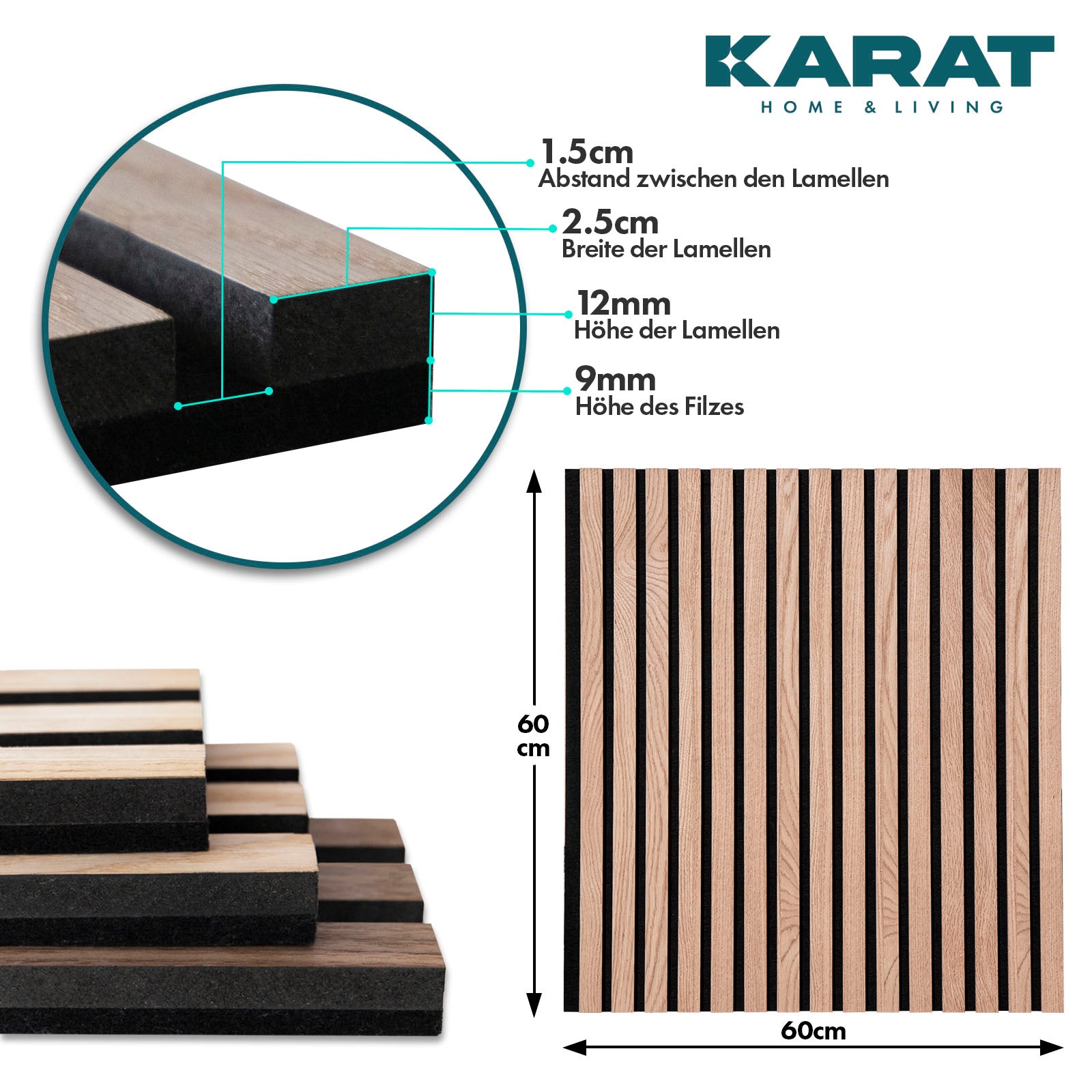 Panneaux acoustiques imitation bois | Design intemporel pour une acoustique agréable dans la pièce | Disponible en 3 designs et 2 tailles