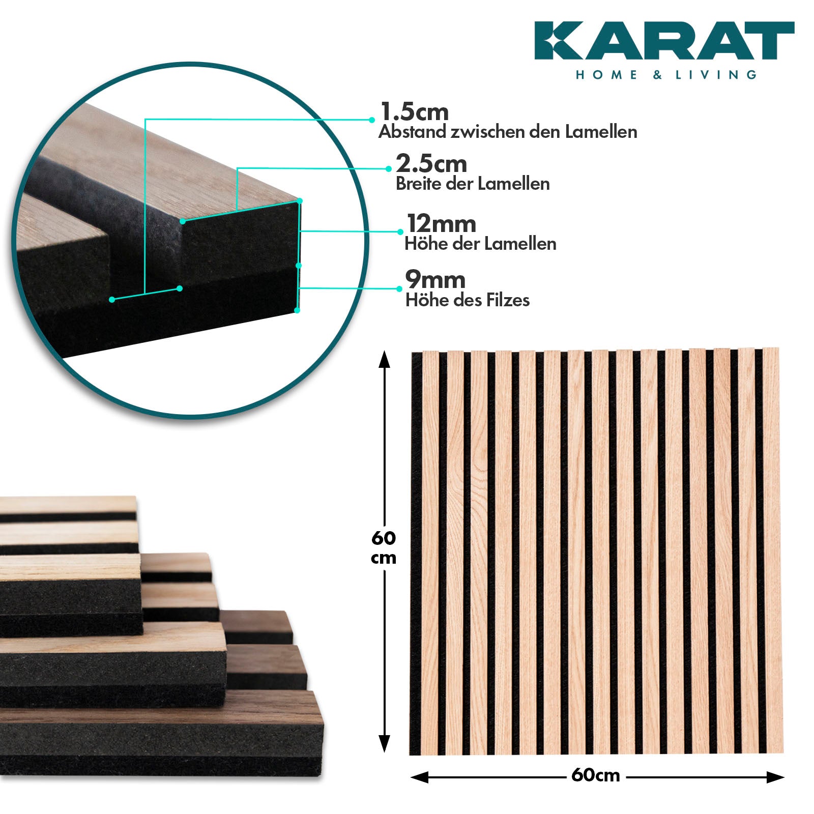 Panneaux acoustiques imitation bois | Design intemporel pour une acoustique agréable dans la pièce | Disponible en 3 designs et 2 tailles