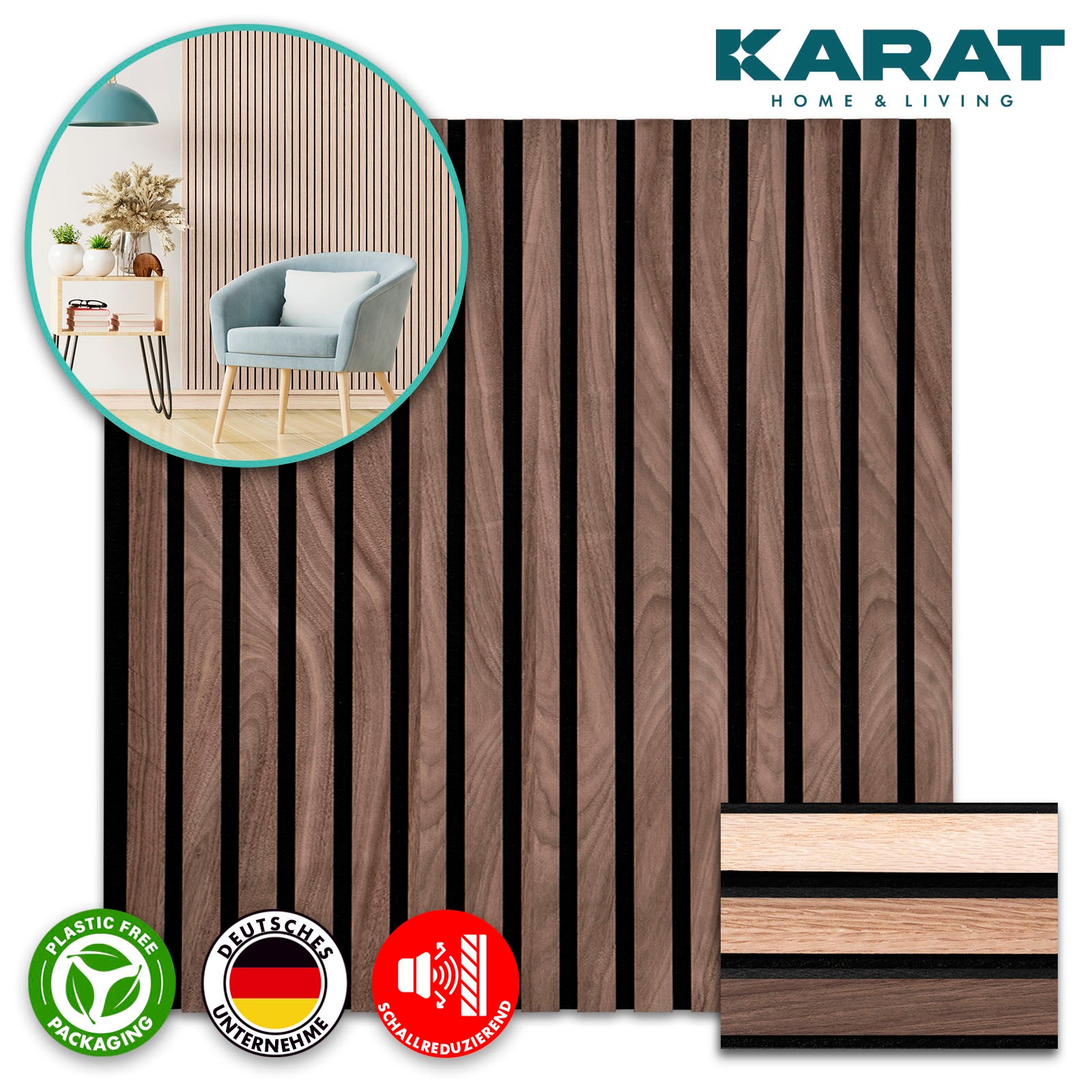 Panneaux acoustiques imitation bois | Design intemporel pour une acoustique agréable dans la pièce | Disponible en 3 designs et 2 tailles