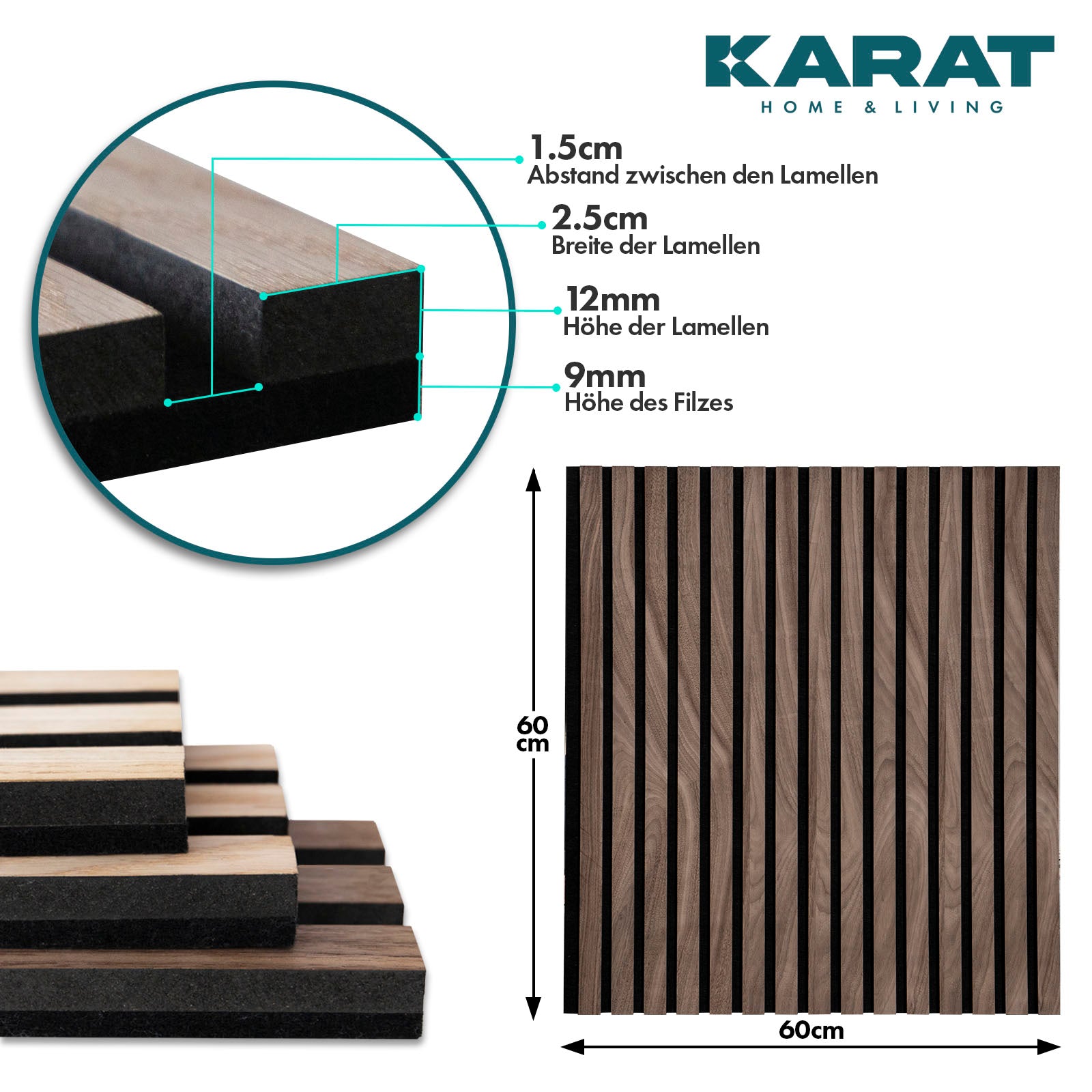 Panneaux acoustiques imitation bois | Design intemporel pour une acoustique agréable dans la pièce | Disponible en 3 designs et 2 tailles