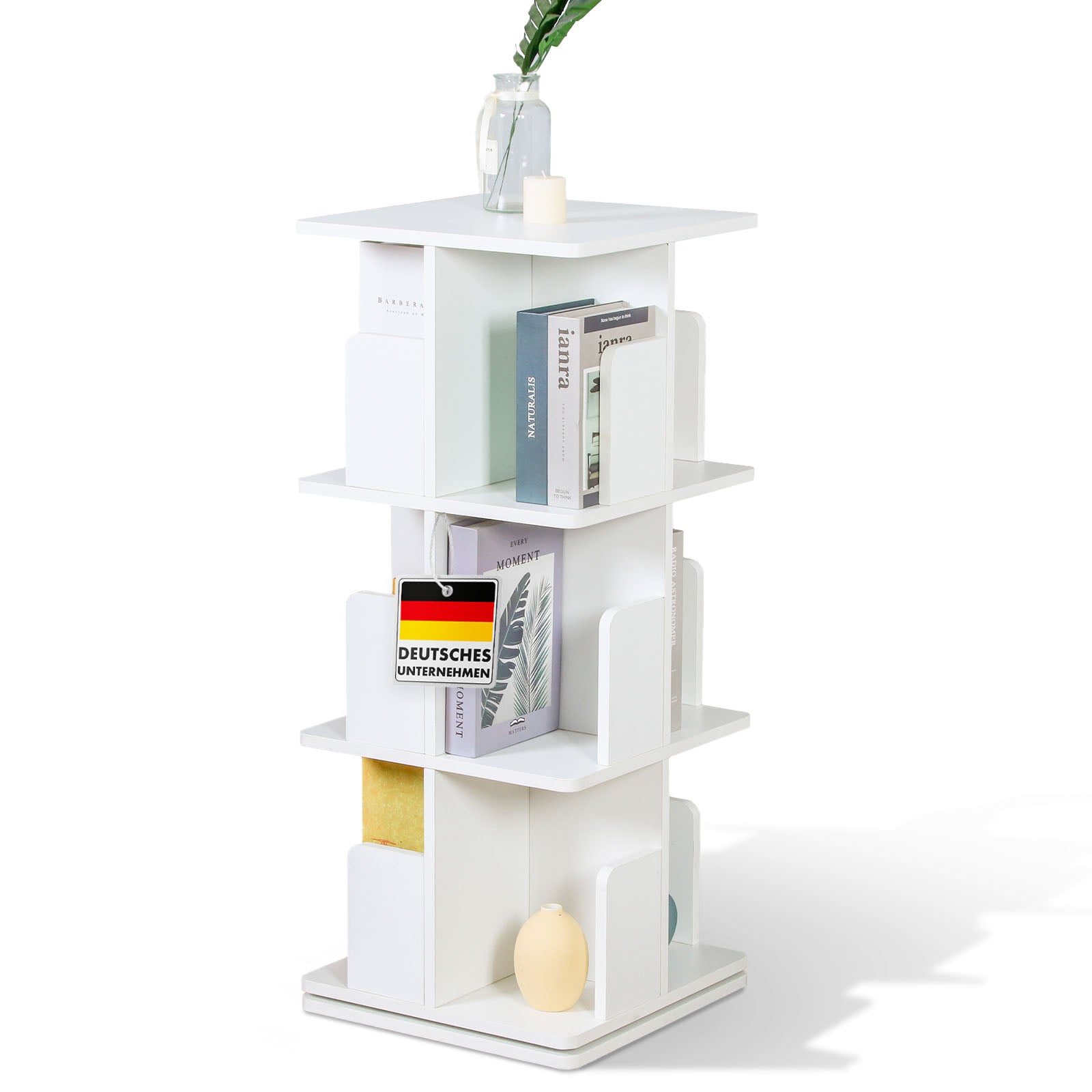 Bibliothèque | Indiana | Étagère tournante à 3 ou 4 niveaux | Étagère sur pied à 360° pour le salon, le bureau & la chambre à coucher