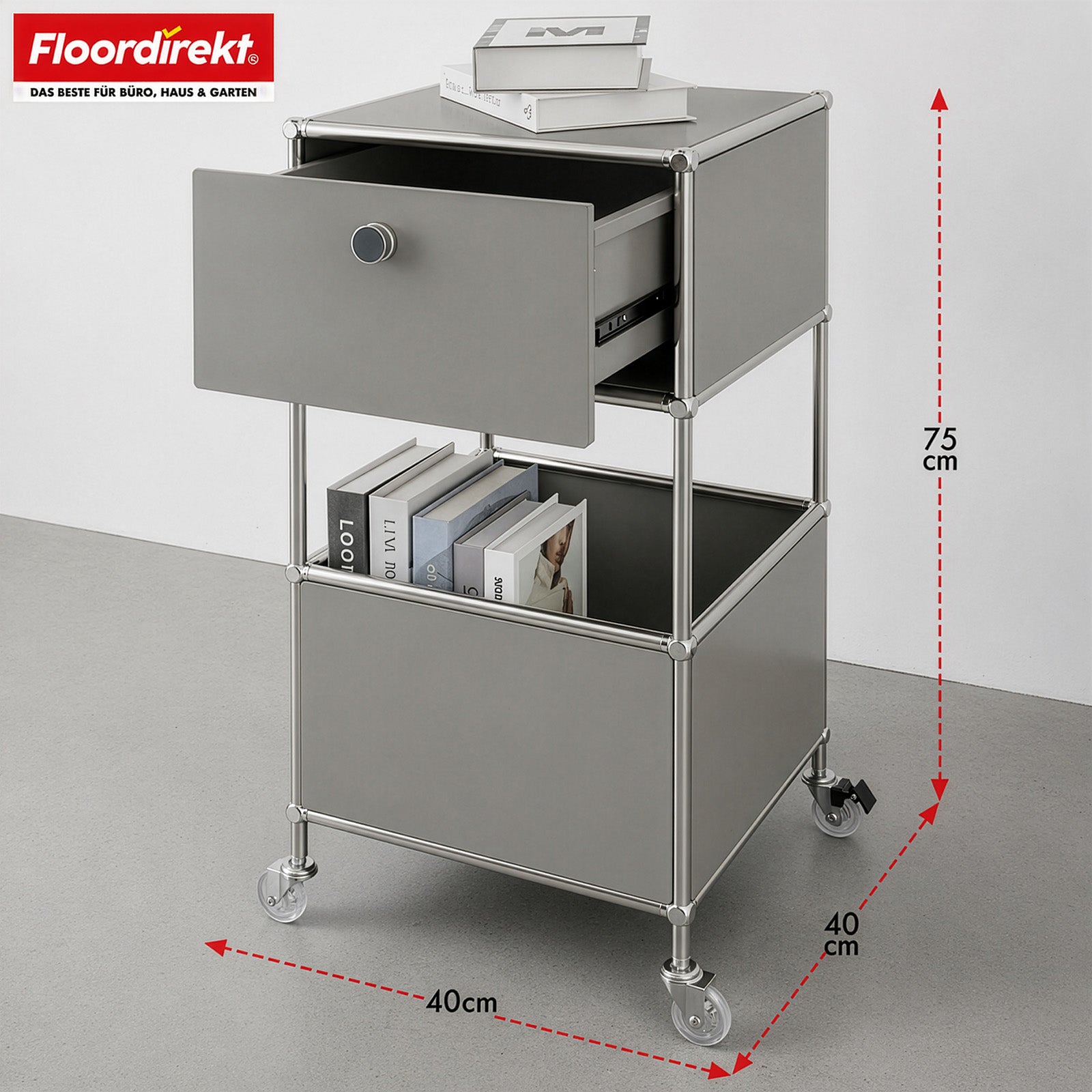 Étagère métallique | Concept Epure MK-145 | Caisson à roulettes à 3 niveaux avec tiroir et étagères | Disponible en plusieurs couleurs