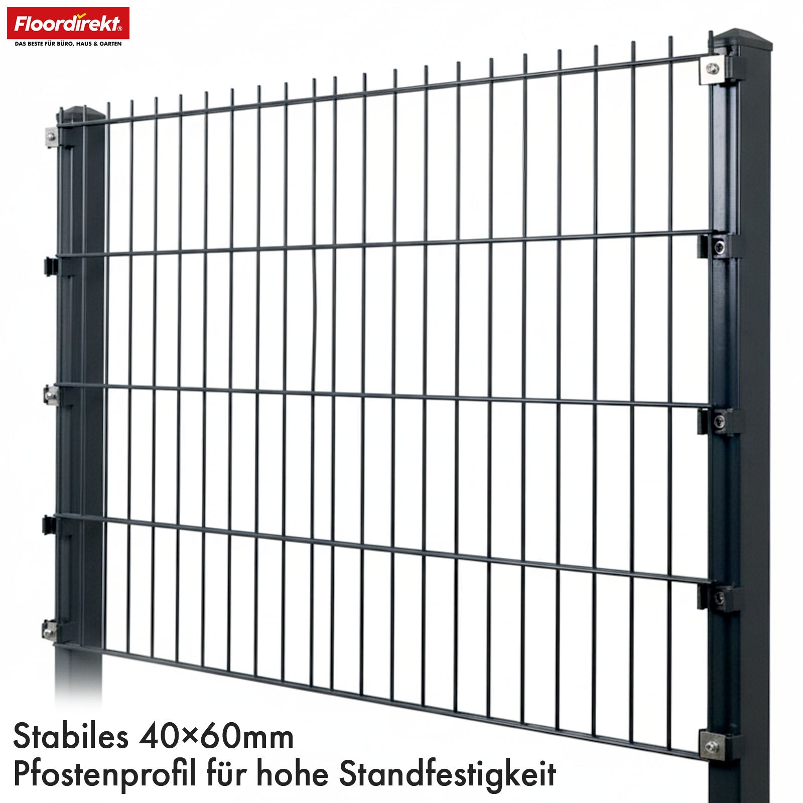 Clôture à double barres | LIMES | Kit complet de clôture en acier anthracite avec poteaux pour jardin, allée et zones commerciales | Disponible en différentes hauteurs et longueurs