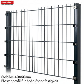 Clôture à double barres | LIMES | Kit complet de clôture en acier anthracite avec poteaux pour jardin, allée et zones commerciales | Disponible en différentes hauteurs et longueurs