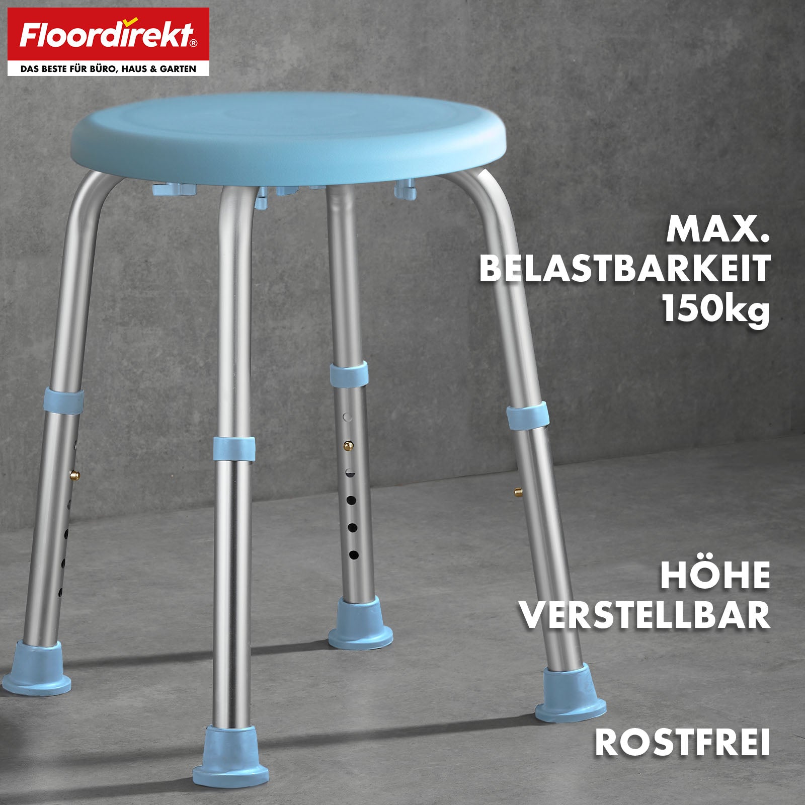 Tabouret de douche | Pedro | Tabouret pivotant réglable en hauteur 360° jusqu’à 150 kg