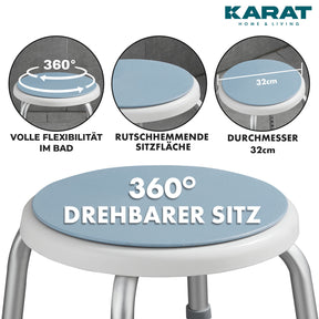 Tabouret de douche | Peter | Pivotant à 360°, réglable en hauteur, antidérapant, supporte jusqu’à 150 kg