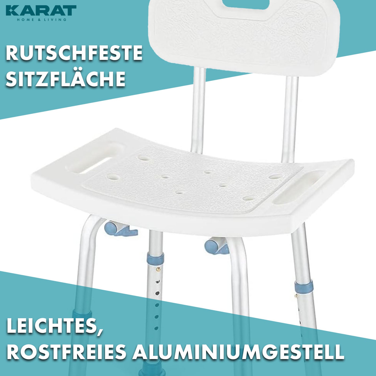 Tabouret de douche | Jonah | Tabouret de bain réglable en hauteur avec dossier, jusqu’à 150 kg