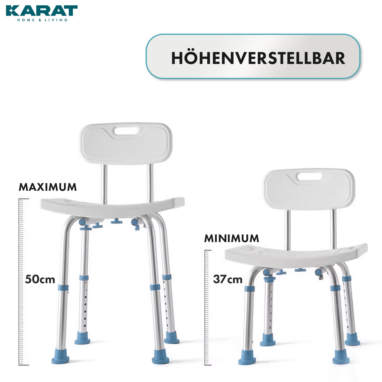 Tabouret de douche | Jonah | Tabouret de bain réglable en hauteur avec dossier, jusqu’à 150 kg