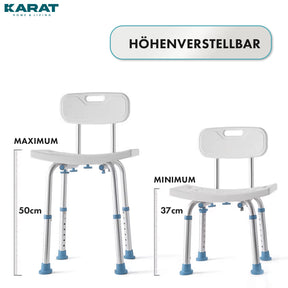 Tabouret de douche | Jonah | Tabouret de bain réglable en hauteur avec dossier, jusqu’à 150 kg