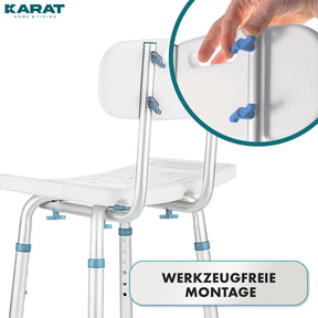 Tabouret de douche | Jonah | Tabouret de bain réglable en hauteur avec dossier, jusqu’à 150 kg