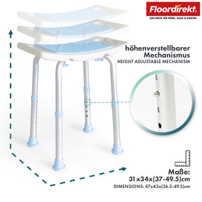 Tabouret de douche | Nora | Tabouret de salle de bain réglable en hauteur, antidérapant, supporte jusqu’à 136 kg