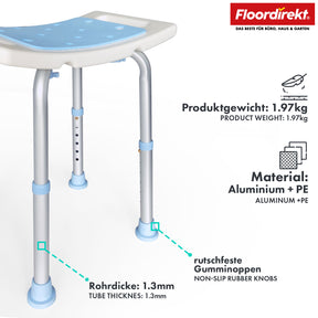 Tabouret de douche | Nora | Tabouret de salle de bain réglable en hauteur, antidérapant, supporte jusqu’à 136 kg