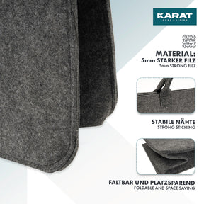 Sac en feutre Conny | Sac à bois de cheminée | Sac à provisions | Pliable | Set de 2 ou 4 pièces