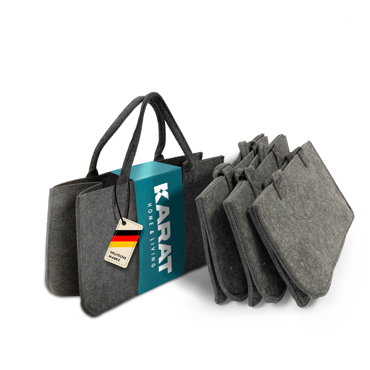 Sac en feutre Conny | Sac à bois de cheminée | Sac à provisions | Pliable | Set de 2 ou 4 pièces