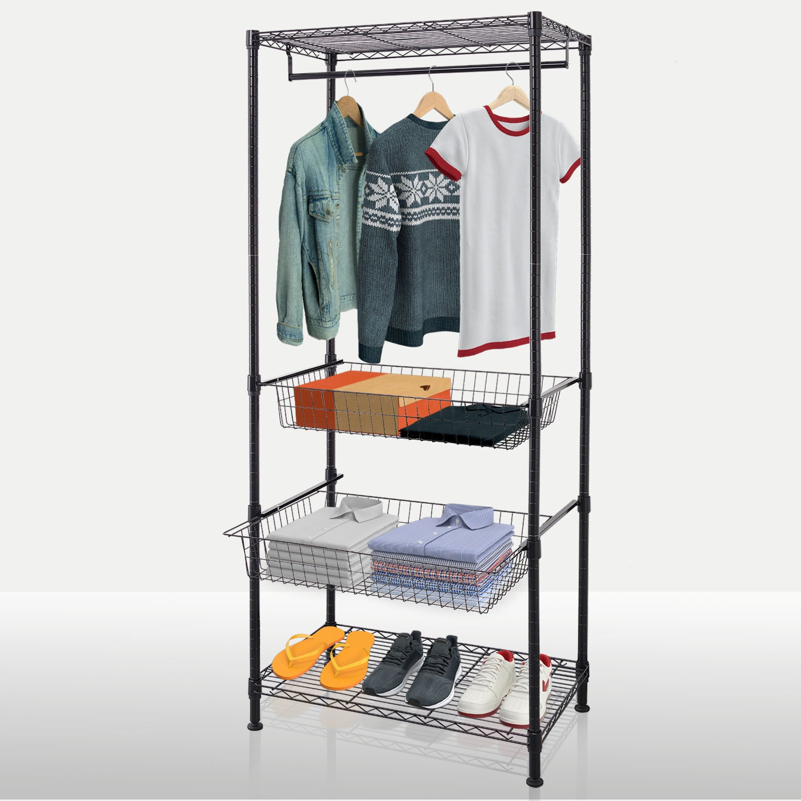 Armoire | Harold | Portemanteau ouvert avec tringle et étagères | Armoire robuste pour chambre à coucher, couloir et rangement