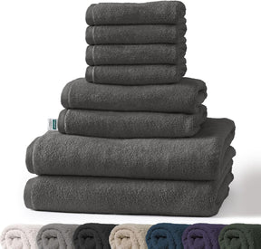 Set de serviettes Bay | Set de 8 serviettes 100% coton | 2 x serviette de bain, 2 x essuie-mains et 4 x savonnettes