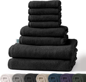 Set de serviettes Bay | Set de 8 serviettes 100% coton | 2 x serviette de bain, 2 x essuie-mains et 4 x savonnettes