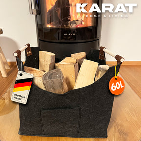 Sac en feutre Vesta | Sac à bois de cheminée | Sac à provisions | Pliable | Poignée renforcée