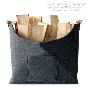 Sac en feutre Vesta | Sac à bois de cheminée | Sac à provisions | Pliable | Poignée renforcée