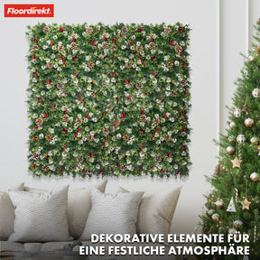 Mur végétal | Festive | Décoration de Noël avec baies rouges, pommes de pin & accents verts | 50 x 50 cm