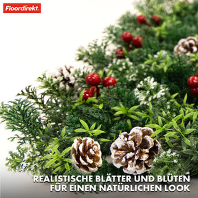 Mur végétal | Festive | Décoration de Noël avec baies rouges, pommes de pin & accents verts | 50 x 50 cm