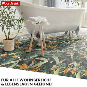 Revêtement de sol 3D CV | Strelitzia 536M | Revêtement de sol en vinyle au design tropical avec un aspect carrelage réaliste