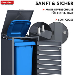 Abri pour poubelles | Johan | Habillage pour poubelles anthracite avec décor bois et cadre robuste en acier inoxydable | 1-3 portes | Rangement de poubelle pour 60-240 L