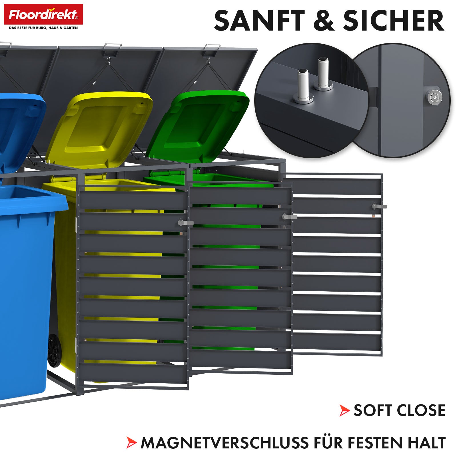 Abri pour poubelles | Magnus | Habillage de poubelle anthracite résistant aux intempéries avec cadre en acier inoxydable | 1-3 portes | Convient pour les poubelles de 60-240 L