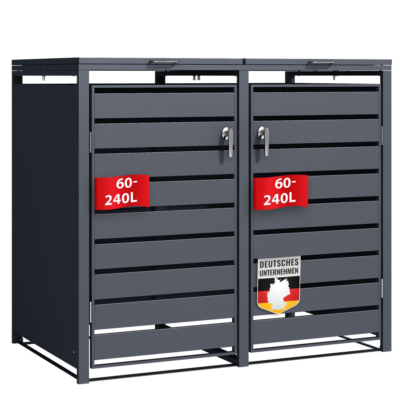 Abri pour poubelles | Magnus | Habillage de poubelle anthracite résistant aux intempéries avec cadre en acier inoxydable | 1-3 portes | Convient pour les poubelles de 60-240 L