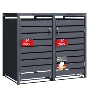 Abri pour poubelles | Magnus | Habillage de poubelle anthracite résistant aux intempéries avec cadre en acier inoxydable | 1-3 portes | Convient pour les poubelles de 60-240 L