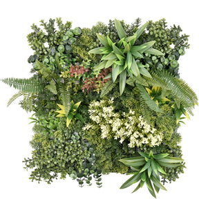 Mur végétal | Rhea | Décoration murale élégante avec plantes vertes et fleurs blanches | 50 x 50 cm