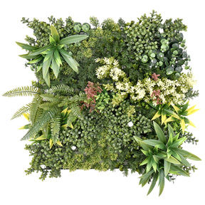 Mur végétal | Rhea | Décoration murale élégante avec plantes vertes et fleurs blanches | 50 x 50 cm