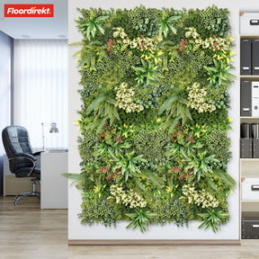 Mur végétal | Rhea | Décoration murale élégante avec plantes vertes et fleurs blanches | 50 x 50 cm