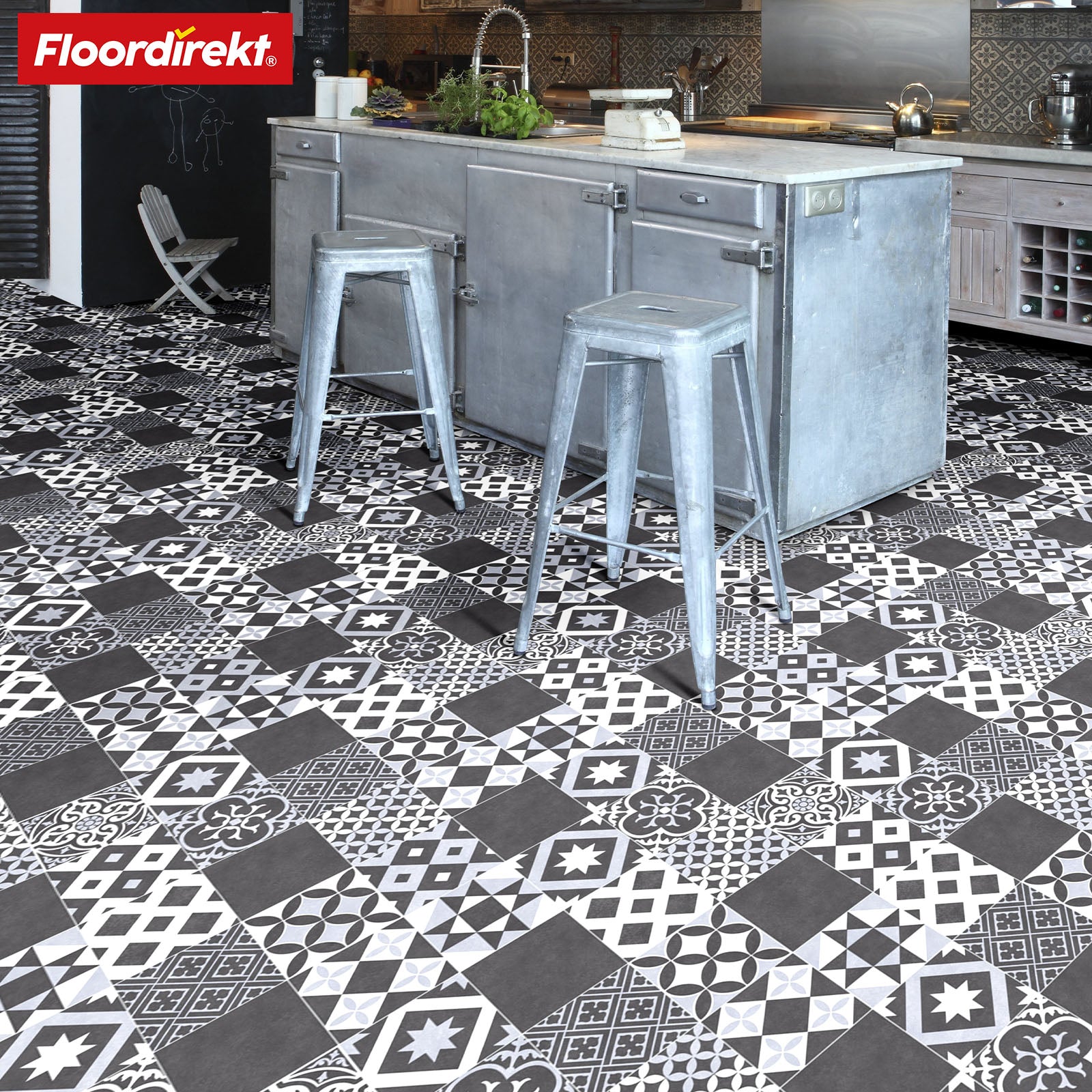 Revêtement de sol CV | Amadora 990D | Sol vinyle robuste avec aspect carrelage gris vintage stylé