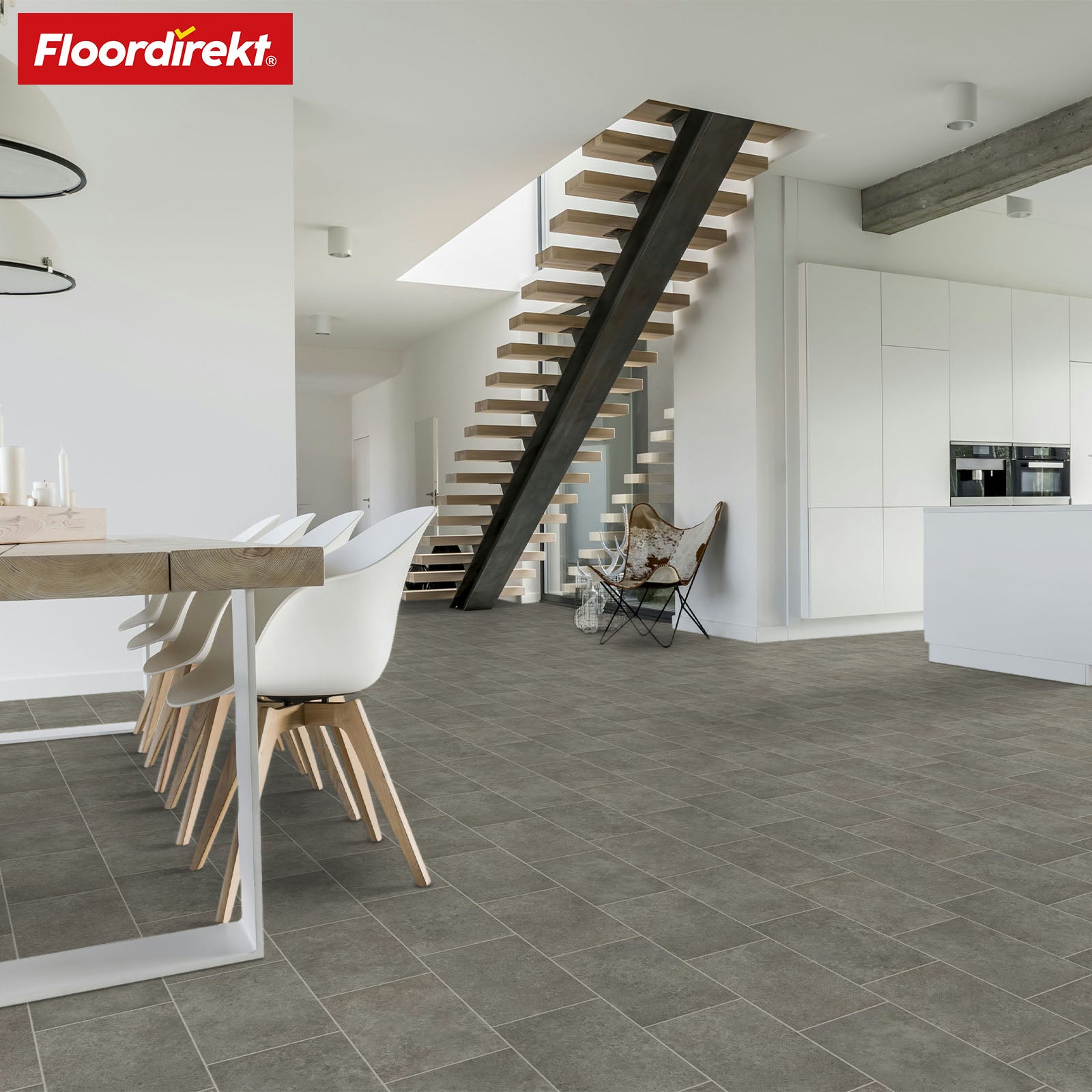 Revêtement de sol CV | Kent 968M | Sol vinyle résistant à l'aspect réaliste de carreaux de pierre pour la cuisine, la salle de bain & le salon