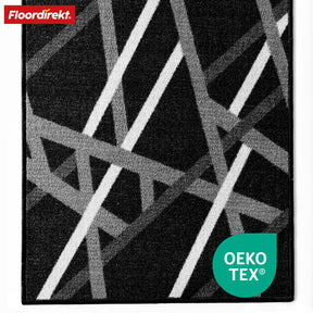 Tapis couloir Printed | En anthracite et marron | Tapis moderne à motif rayé avec dos antidérapant en gel | Résistant et facile d’entretien