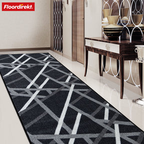 Tapis couloir Printed | En anthracite et marron | Tapis moderne à motif rayé avec dos antidérapant en gel | Résistant et facile d’entretien