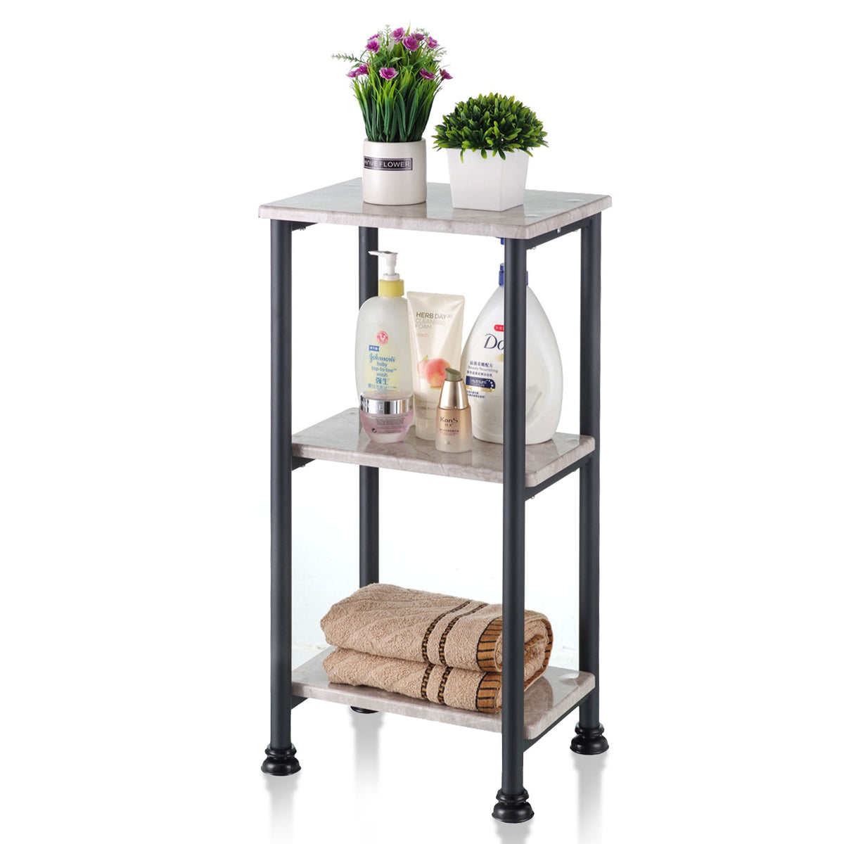 Étagère sur pied | Charles | Étagère moderne aspect marbre avec structure en acier robuste | Disponible en 3 ou 4 niveaux