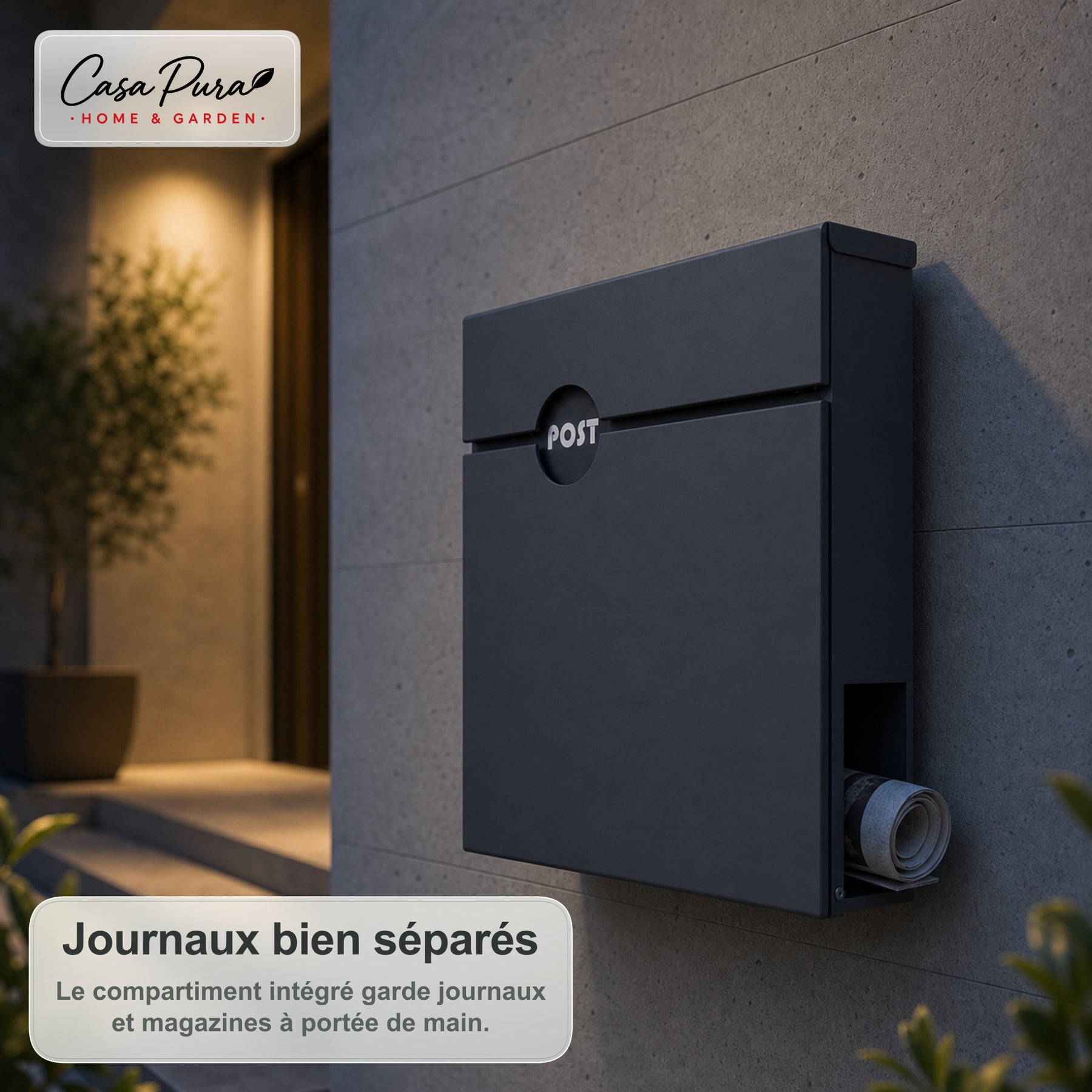 Boîte aux lettres | Albert | Boîte aux lettres murale verrouillable avec porte-journaux | Résistante aux intempéries | Anthracite