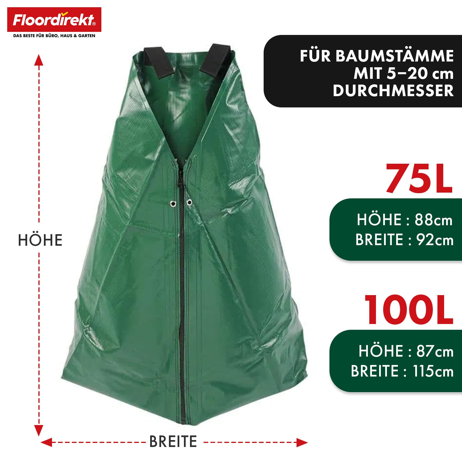 Sac d'arrosage pour arbres | Sac d'eau de 75 L et 100 L avec système d'arrosage goutte à goutte | Sac d'arrosage réutilisable en PVC pour arbres